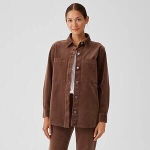 NWOT Eileen Fisher Organic Cotton Stretch‎ Corduroy Shirt Jacket Brown XL
